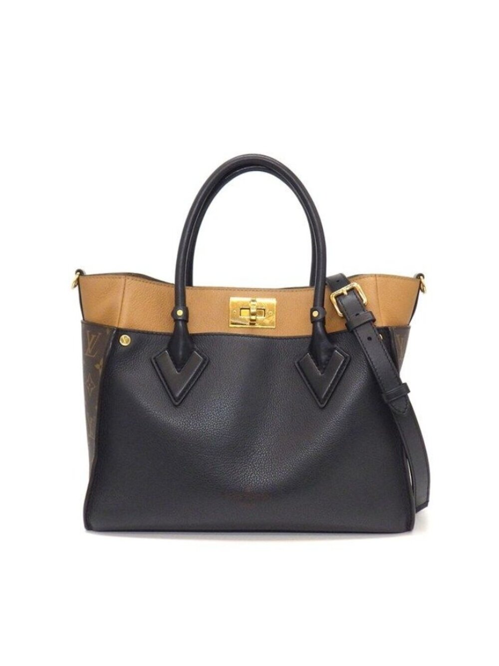 Louis Vuitton Tote Bag on My Side MM Monogram Canvas Black Grain Calfskin